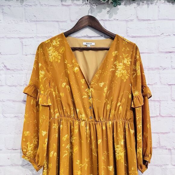 Madewell Ruffle Sleeve Button Front Dress Tonal Botanical Size 6 Feminine Boho - Picture 8 of 13